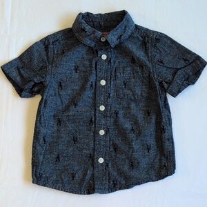 joe fresh lobster print cotton chambray style short sleeve button down shirt 3T